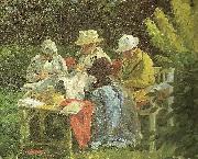 Laurits Tuxen kunstnerens anden hustru med nina og yvonne i haven pa skagen France oil painting artist